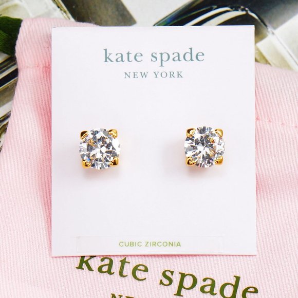 Kate Spade Clear CZ Heart Prong Stud Earrings Gold